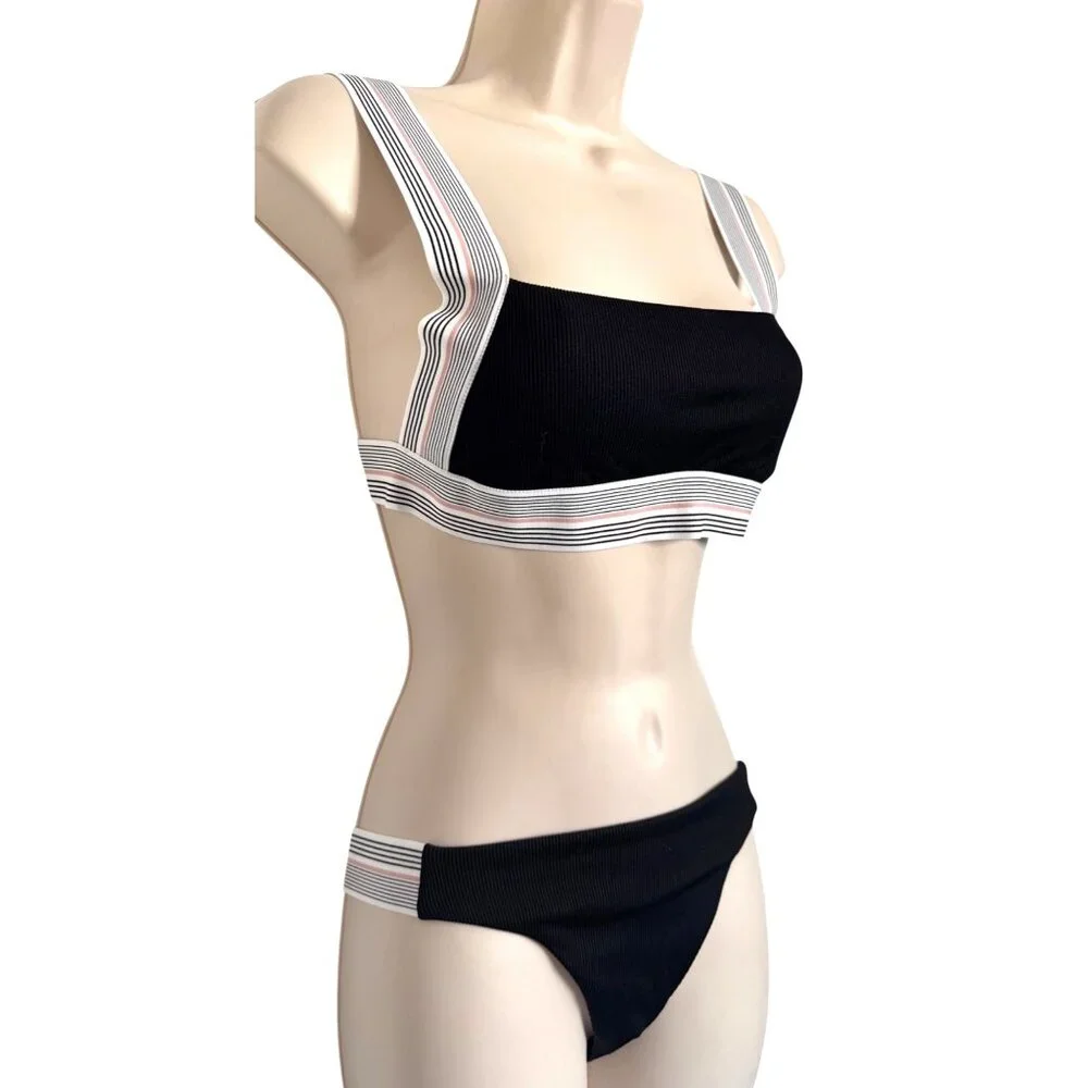 Dolce Vita Two Piece Swimsuit Size S/M Black NWT $134 Bathing Suit Bikini Cheeky